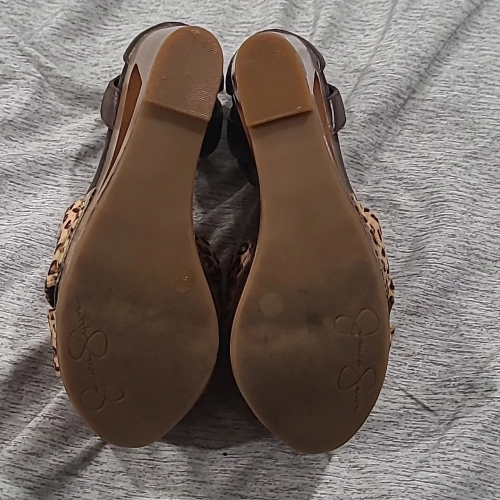 Jessica Simpson Leopard Print Wedge Sandals with Wood-Look Platform